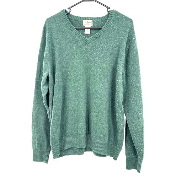 LL Bean Size‎ Large Sweater Green Cashmere Pullover V Neck Soft Winter Holiday - Picture 1 of 3